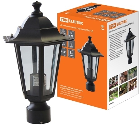 TDM ELECTRIC SQ0330-0003 Светильник 6060-03 садово-парковый шестигранник, 60Вт, на опору, черный TDM